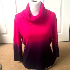 Pretty Fuschia /Purple & Navy Ombré Cowl Neck Sweater